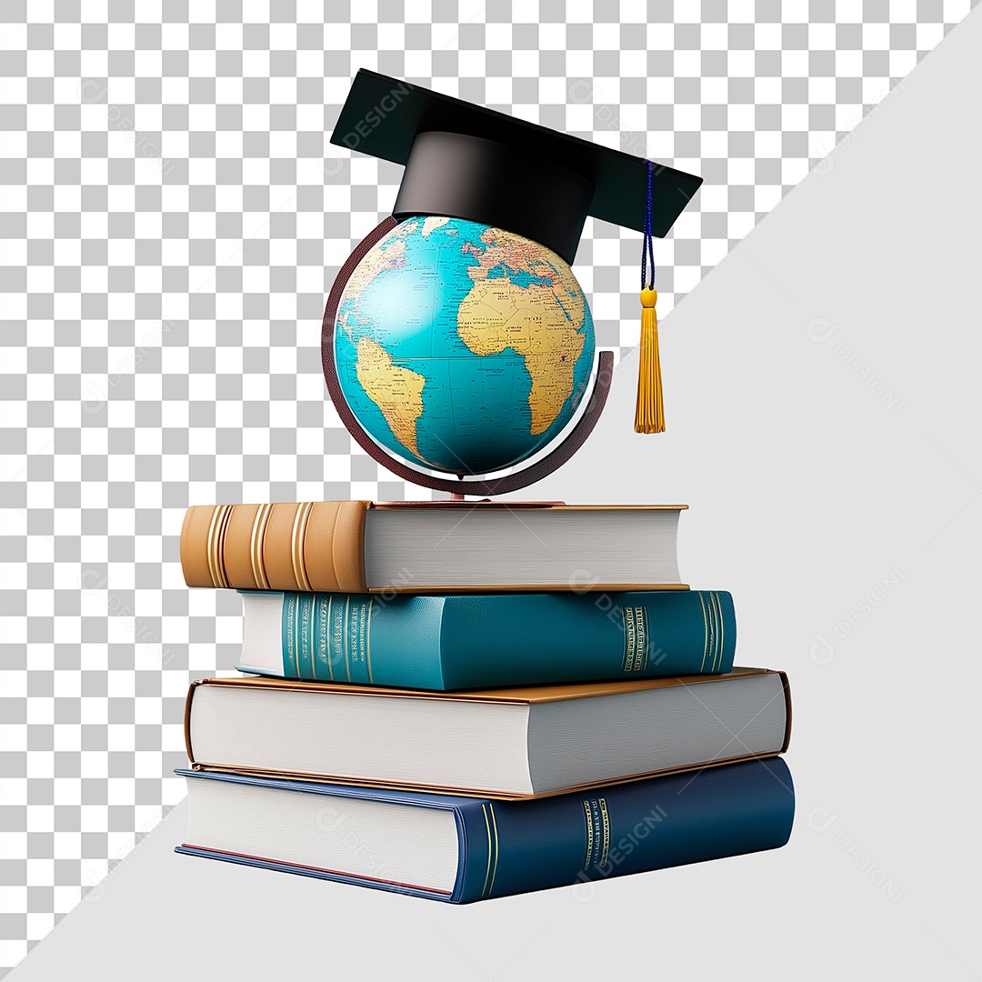 Livros e Globo Terrestre com Capelo Elemento PSD