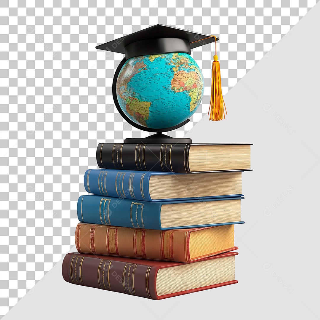 Livros e Globo Terrestre com Capelo Elemento PSD