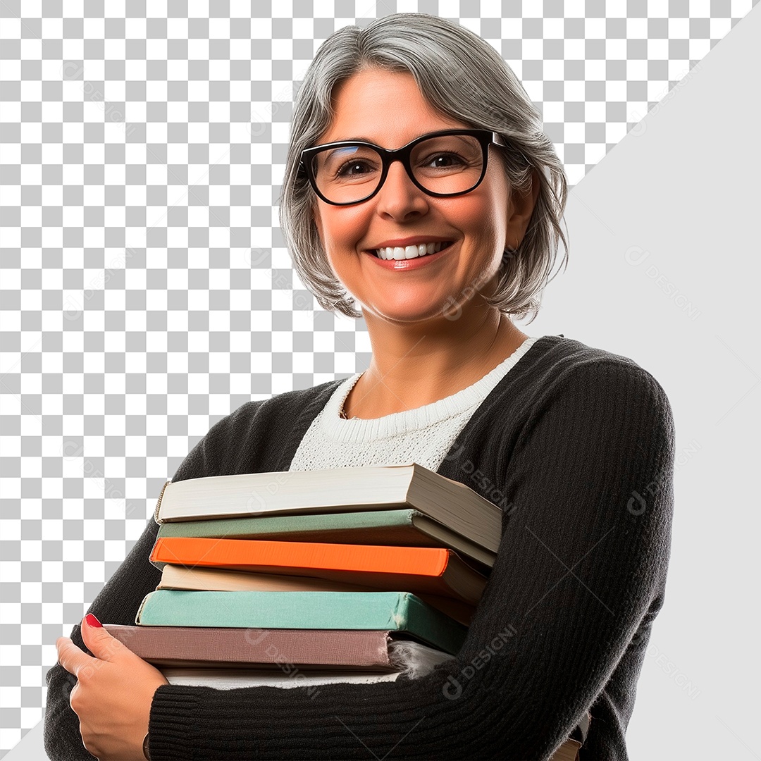 Professora Sorrindo Segurando Livros Elemento Para Composição PSD