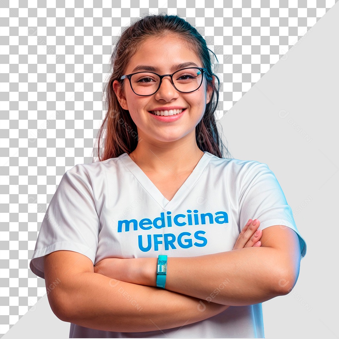 Retrato de Enfermeira de Roupa Branca Feliz de Braços Cruzados Elemento PSD