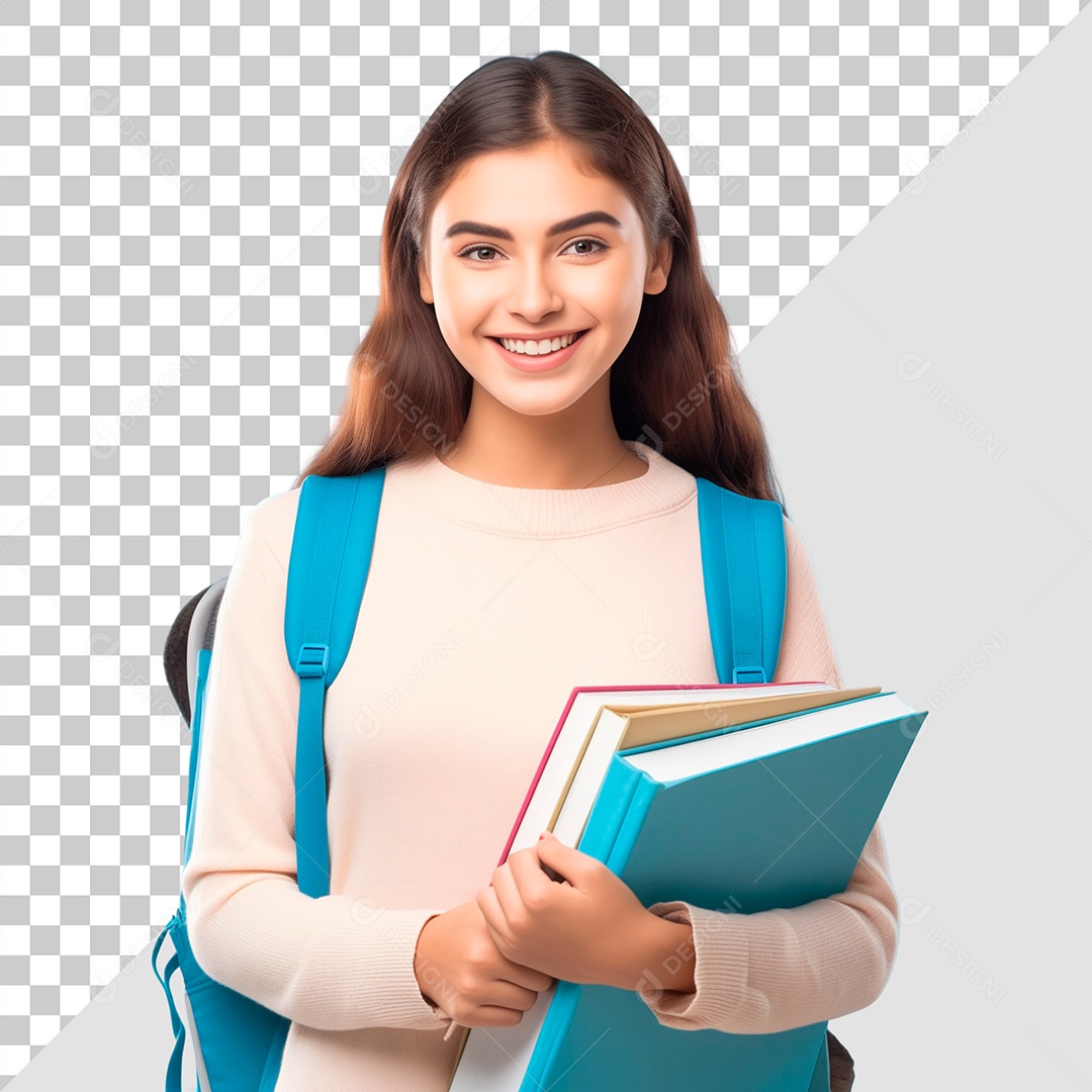 Retrato Feliz de Jovem Estudante Com Materiais Escolares Elemento 3D PSD