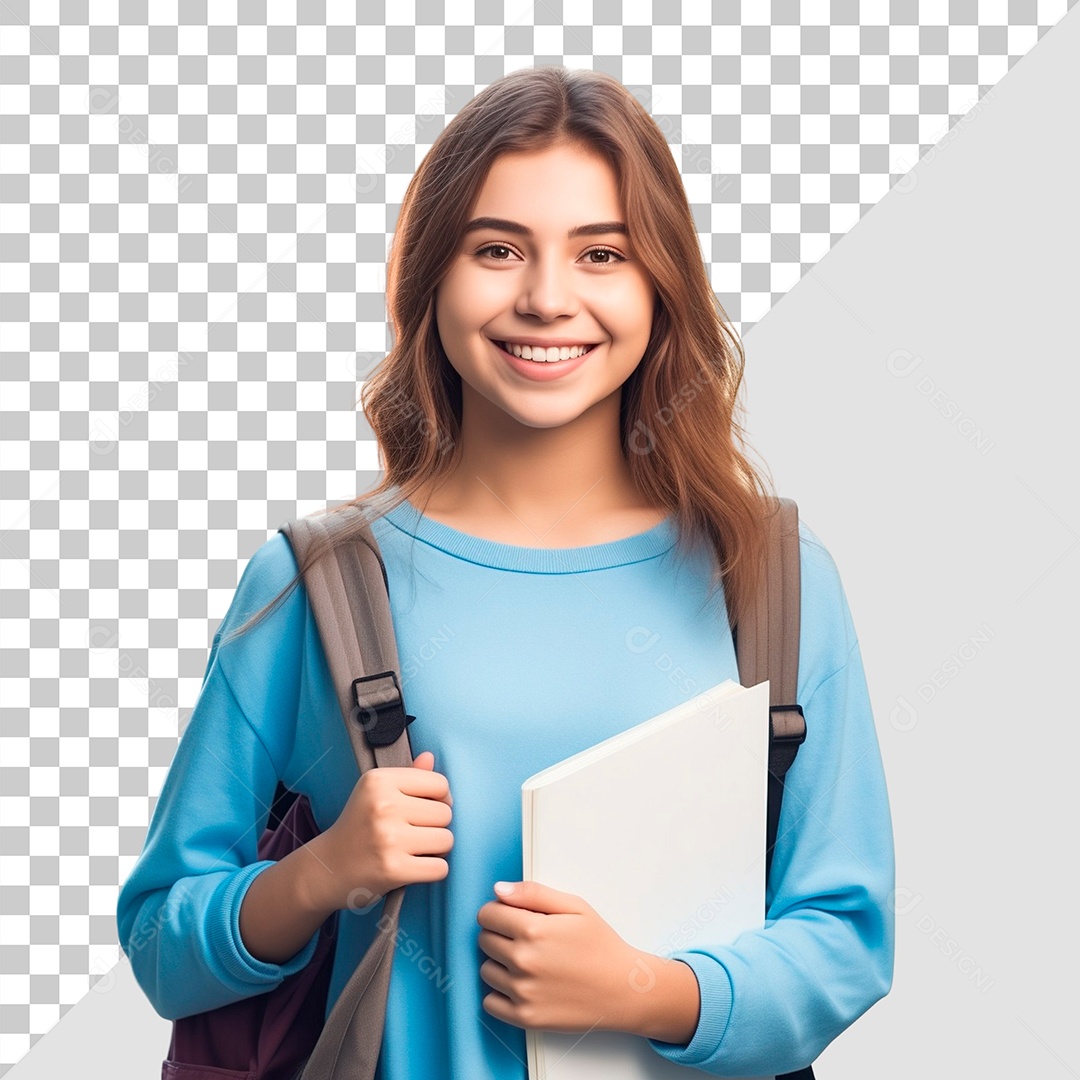 Retrato Feliz de Jovem Estudante Com Materiais Escolares Elemento 3D PSD