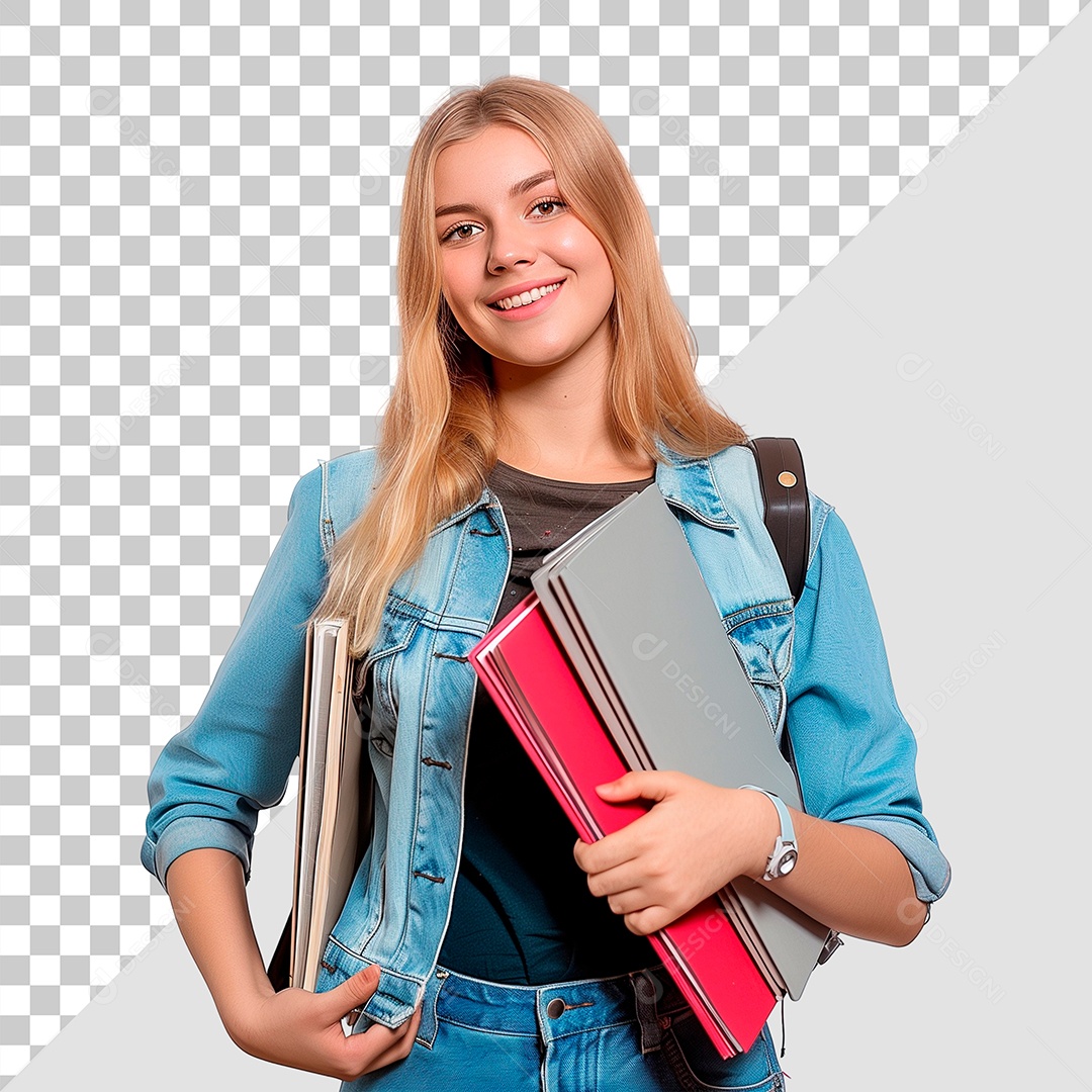 Retrato Feliz de Jovem Estudante Com Materiais Escolares Elemento 3D PSD