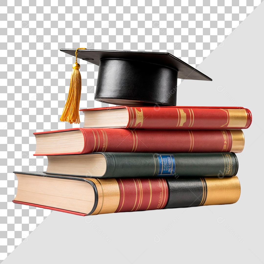 Um Capelo de Formatura Em Cima de Livros Elemento 3D Para Composição PSD
