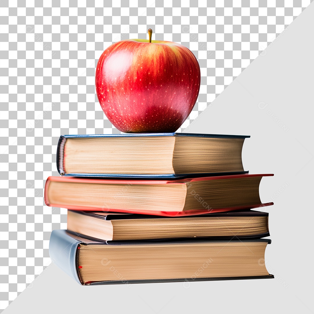 Uma Maça Em Cima de Livros Elemento 3D Para Composição PSD