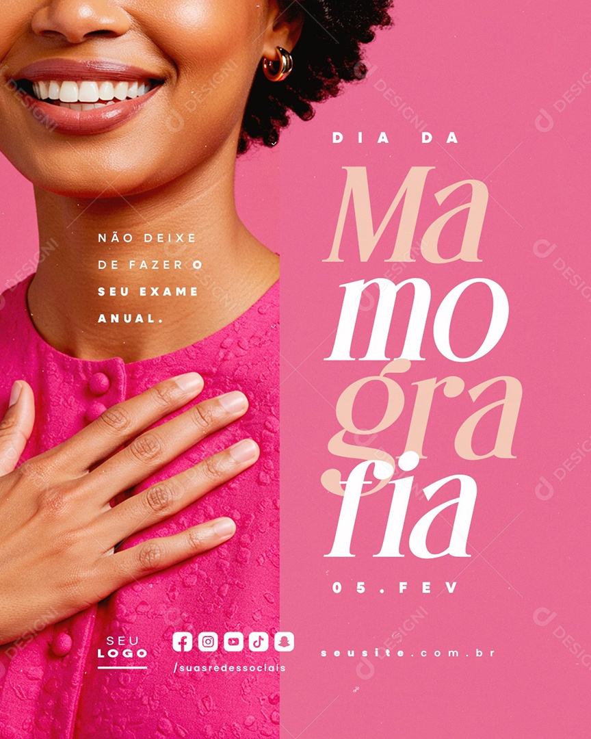 Dia Da Mamografia 05 de Fevereiro Não Deixe de Fazer Seu Exame Social Media PSD Editável