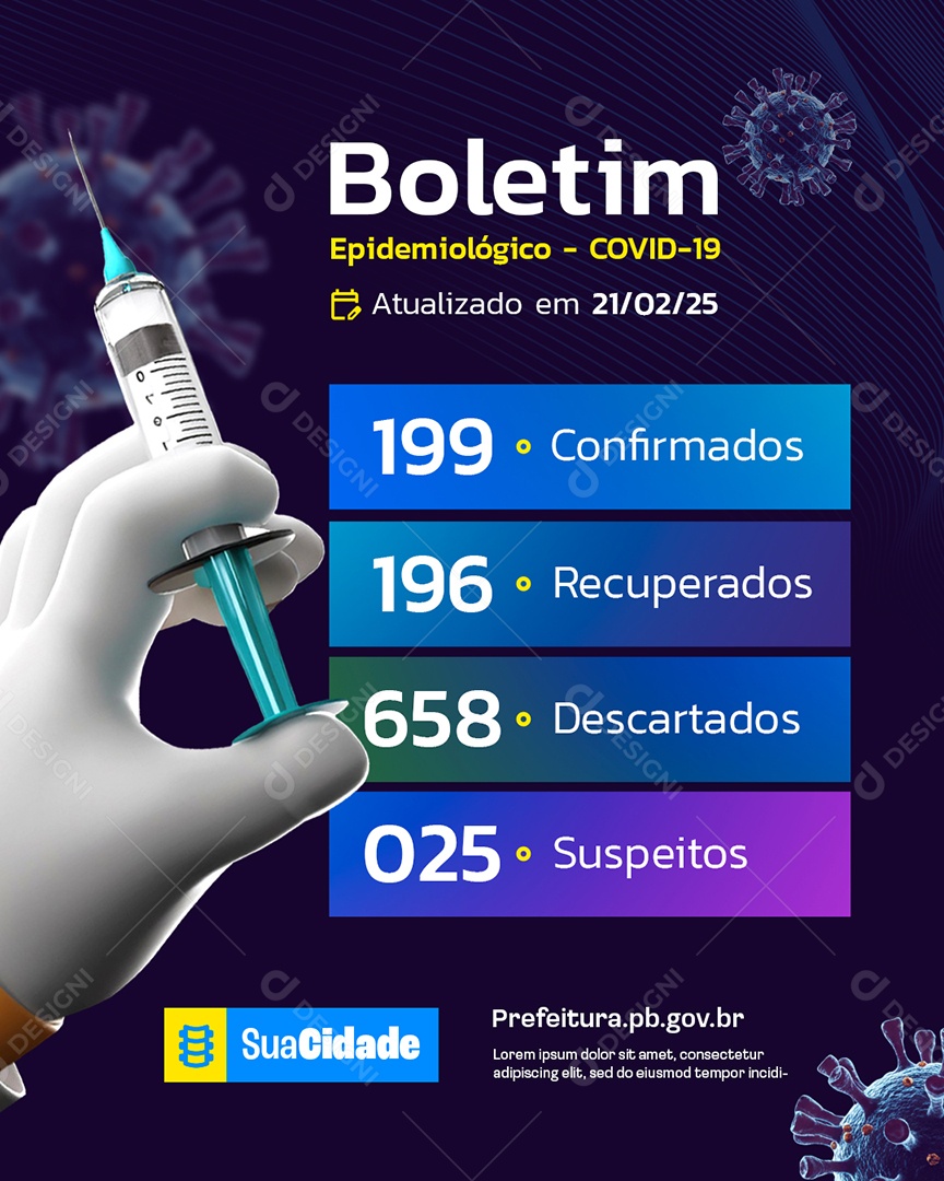 Prefeitura Covid 19 Boletim Epidemiológico Descartados Suspeitos Social Media PSD Editável