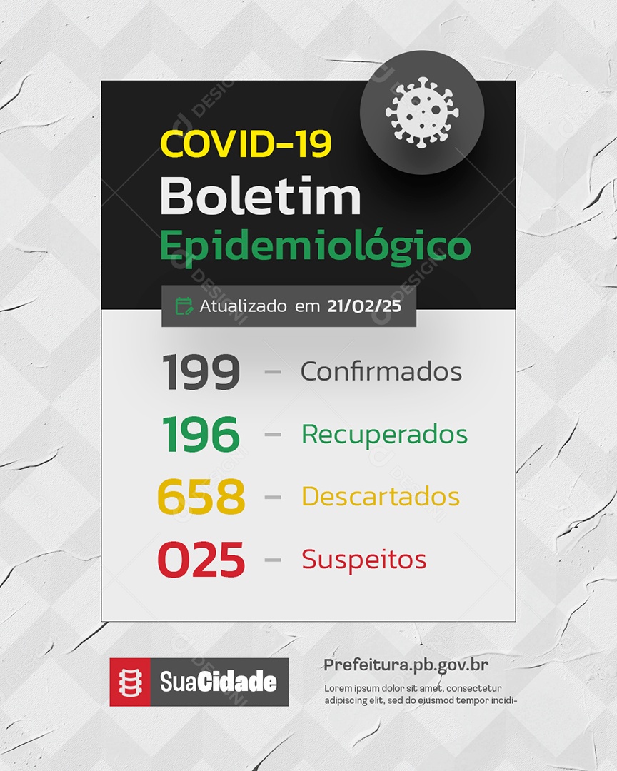 Prefeitura Covid 19 Boletim Epidemiológico Recuperados Descartados Social Media PSD Editável