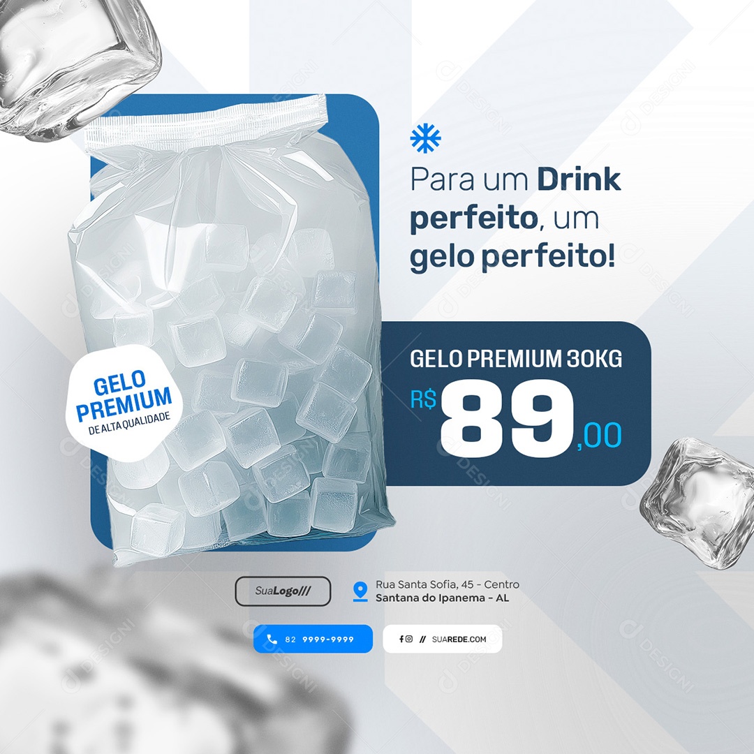Loja de Gelo Para um Drink Perfeito Um Gelo Perfeito Social Media PSD Editável