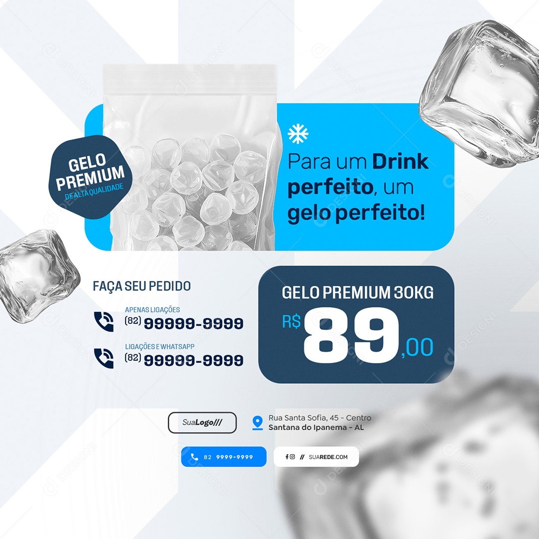 Loja de Gelo Para um Drink Perfeito Social Media PSD Editável