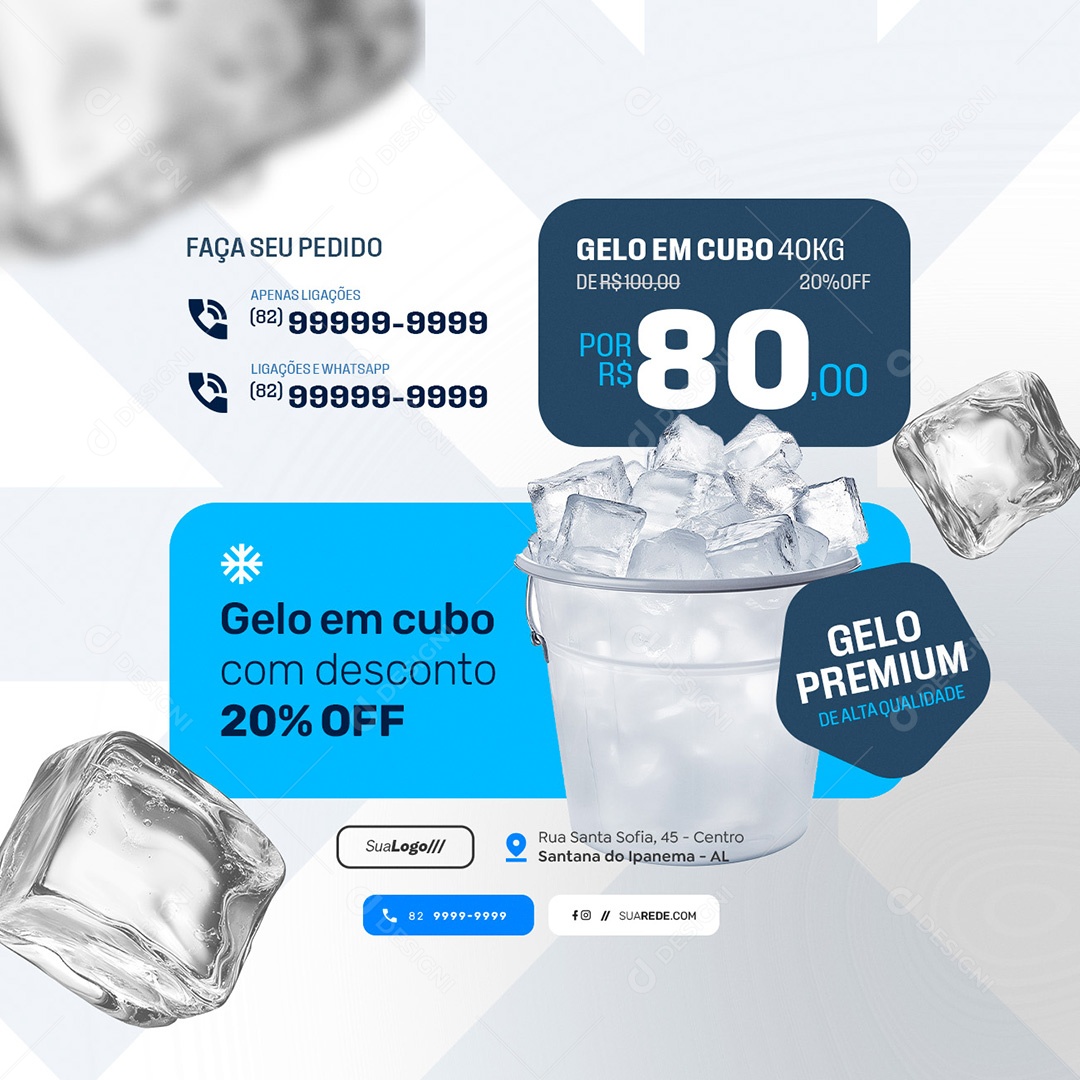Loja de Gelo Faça Seu Pedido Social Media PSD Editável