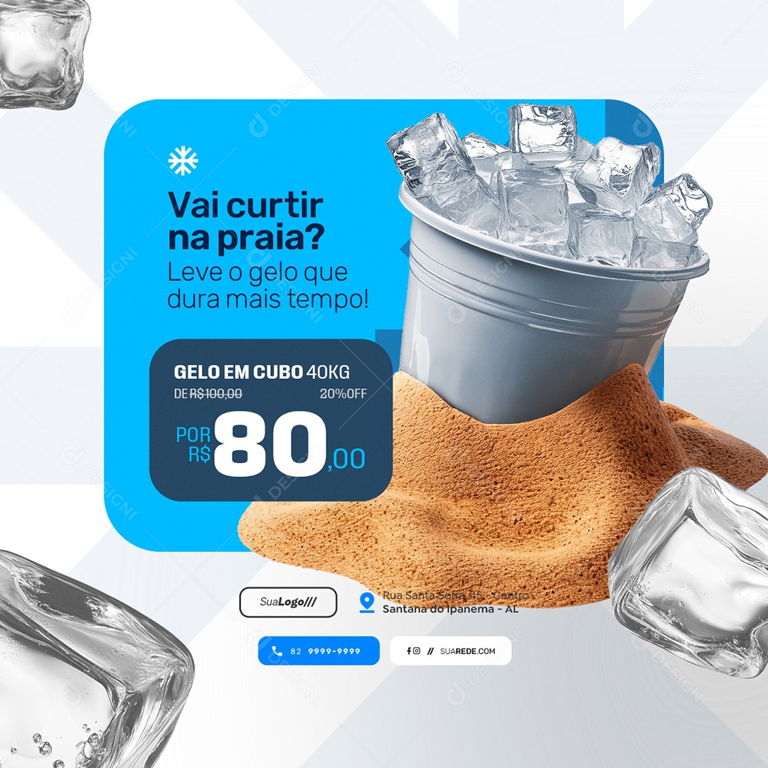 Loja de Gelo Vai Curtir na Praia Social Media PSD Editável