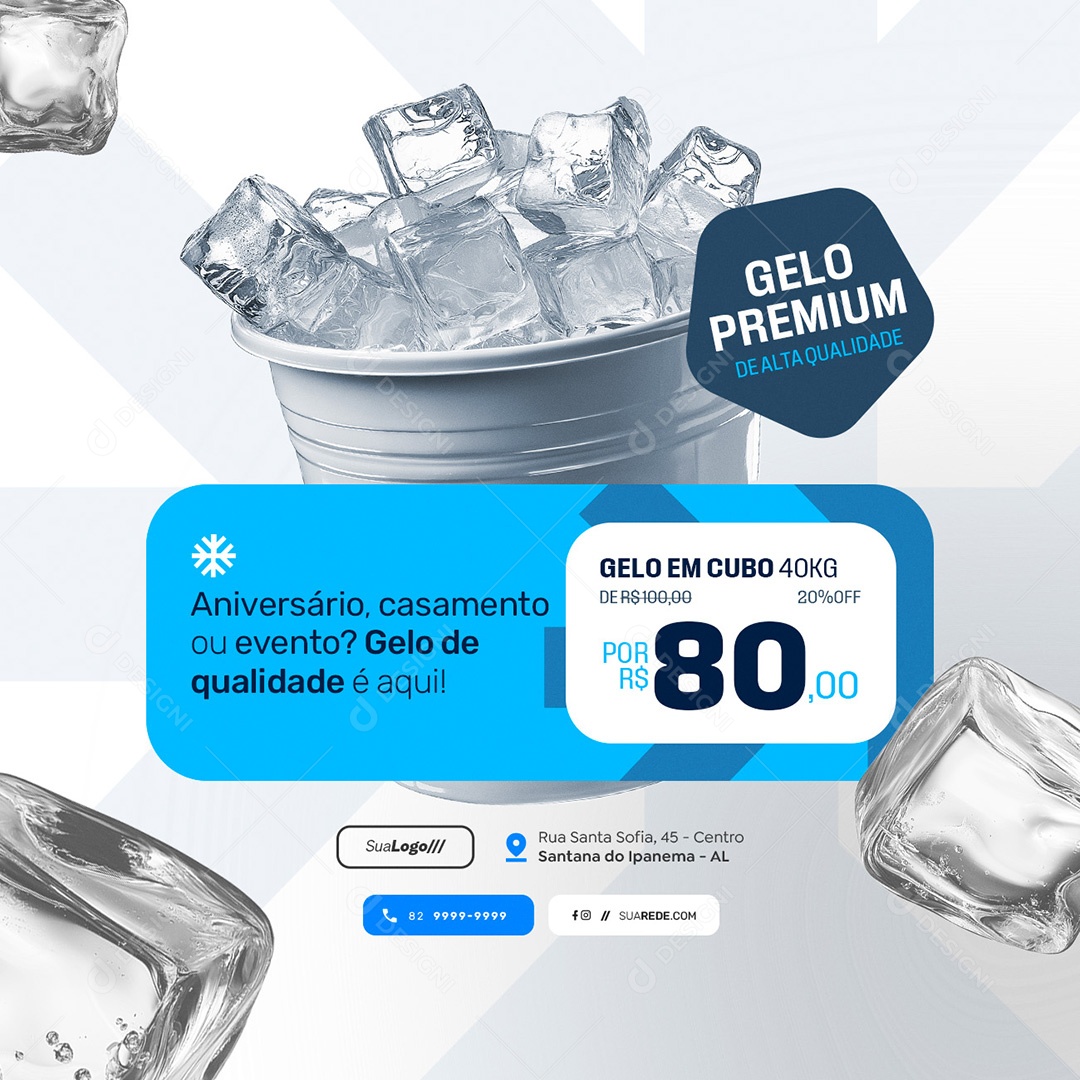 Loja de Gelo Aniversário Casamento ou Evento Social Media PSD Editável