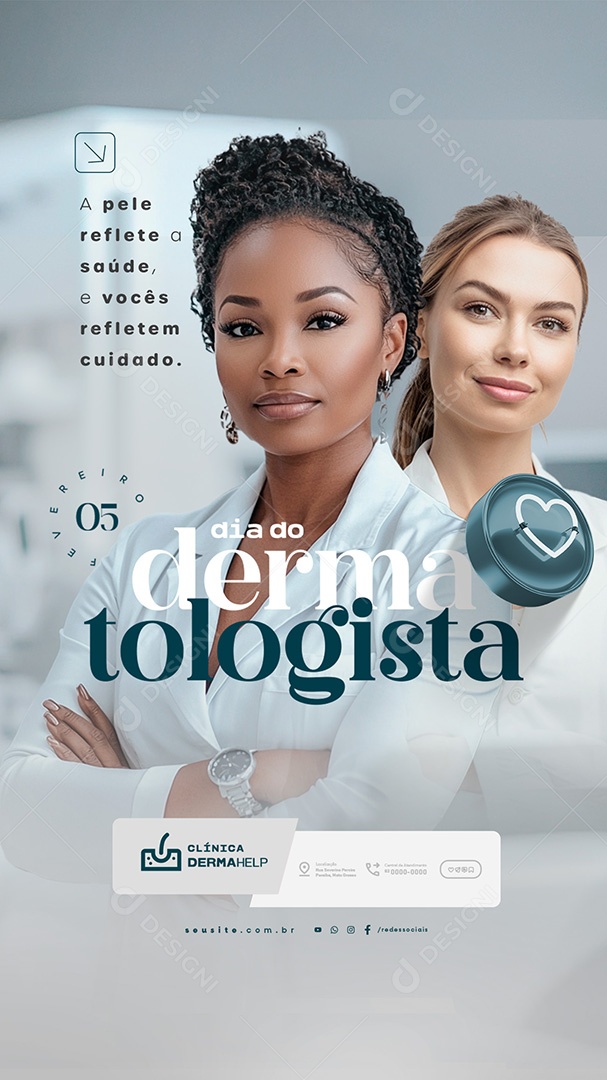 Story Dia do Dermatologista 05 de Fevereiro A Pele Reflete a Saúde Social Media PSD Editável