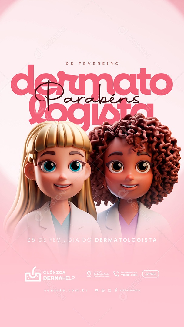 Story Dia do Dermatologista 05 de Fevereiro Parabéns Social Media PSD Editável