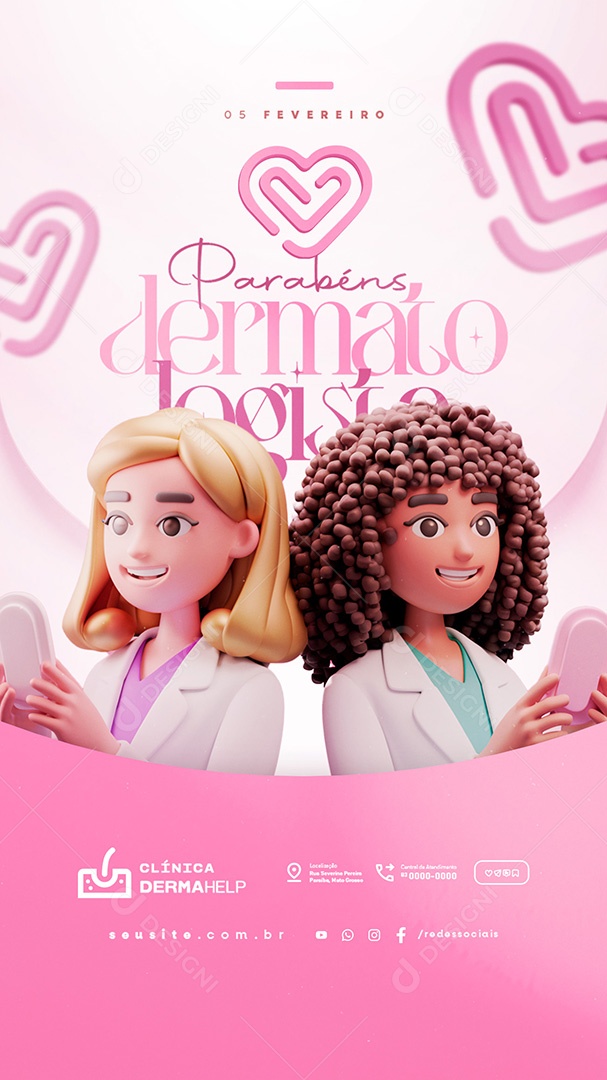 Story Dia do Dermatologista 05 de Fevereiro Parabéns Social Media PSD Editável