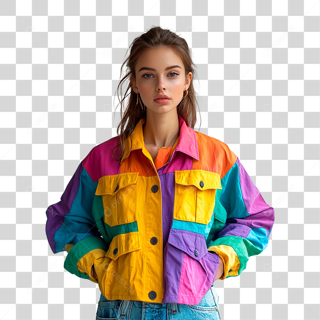 Mulher de Blusa Colorida PNG Transparente