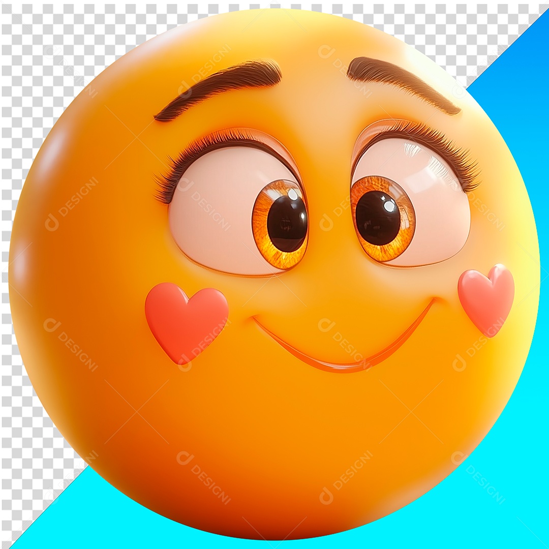 Emoji com corações na bocheca PNG