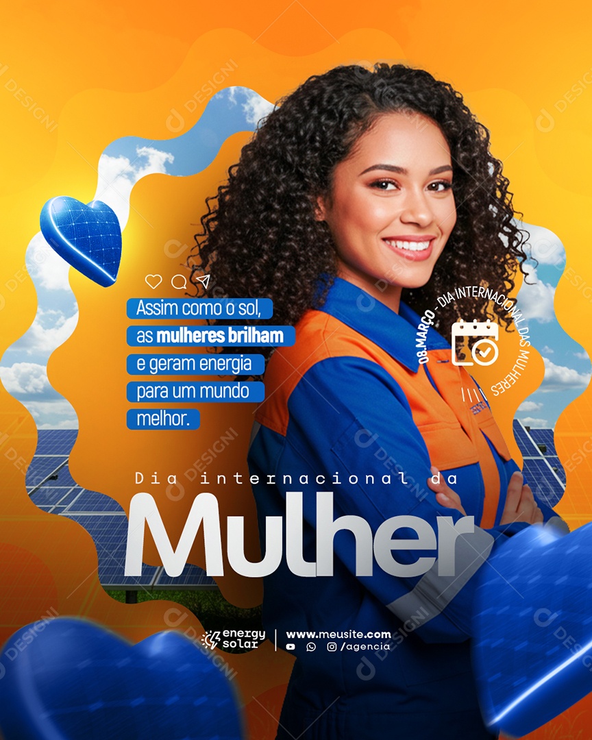 Dia Internacional da Mulher 08 de Março Geram Energia para um Mundo Melhor Social Media PSD Editável