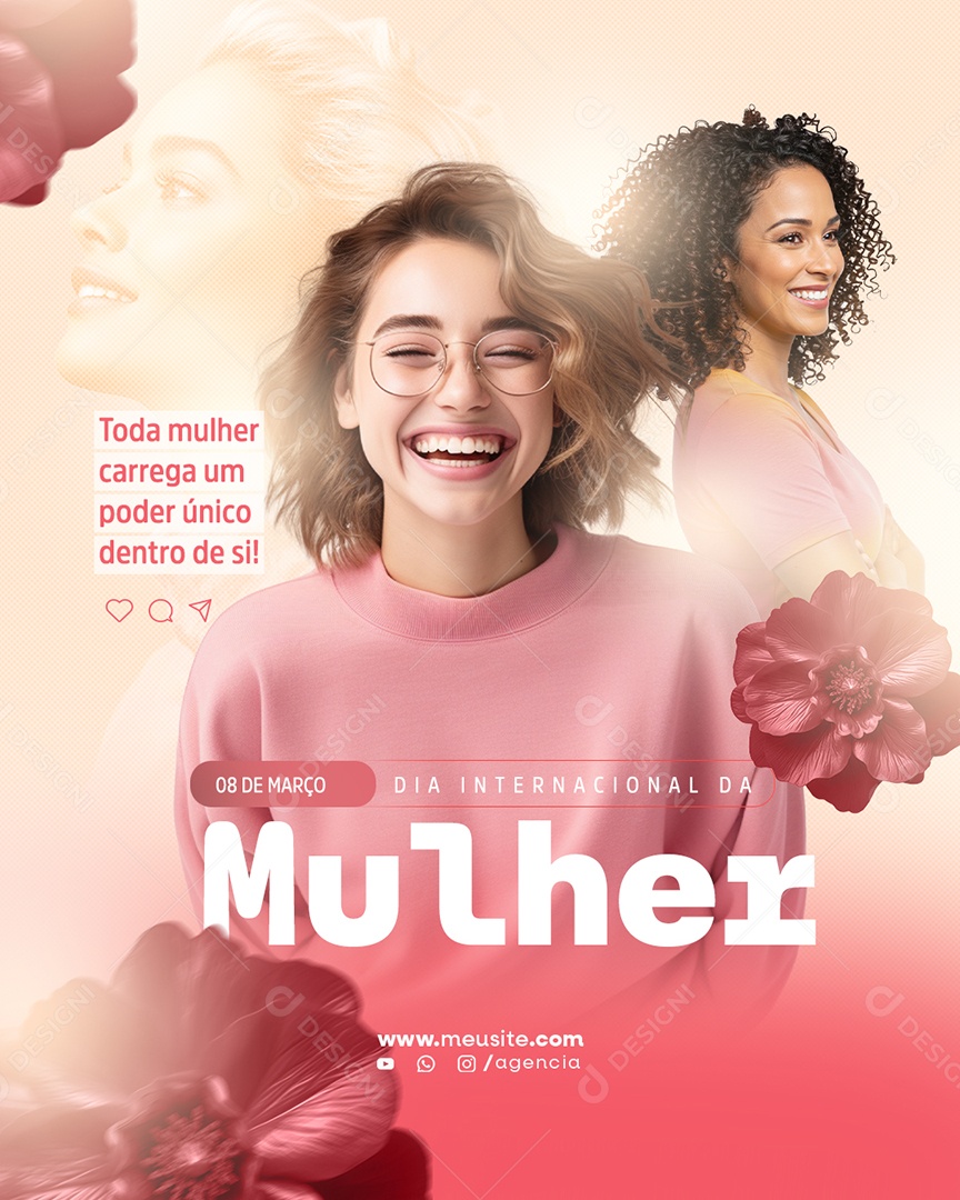 Dia Internacional da Mulher 08 de Março Carrega um Poder Único Dentro de Si Social Media PSD Editável
