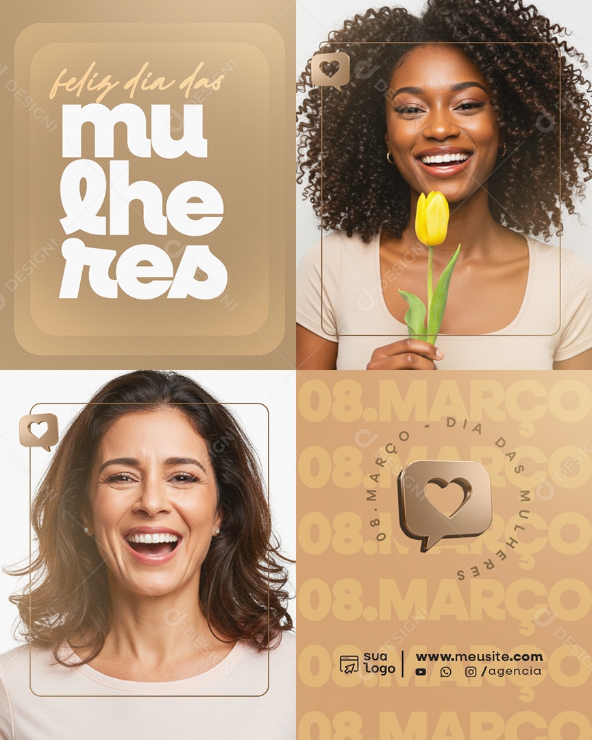 Feliz Dia das Mulheres 08 de Março Social Media PSD Editável