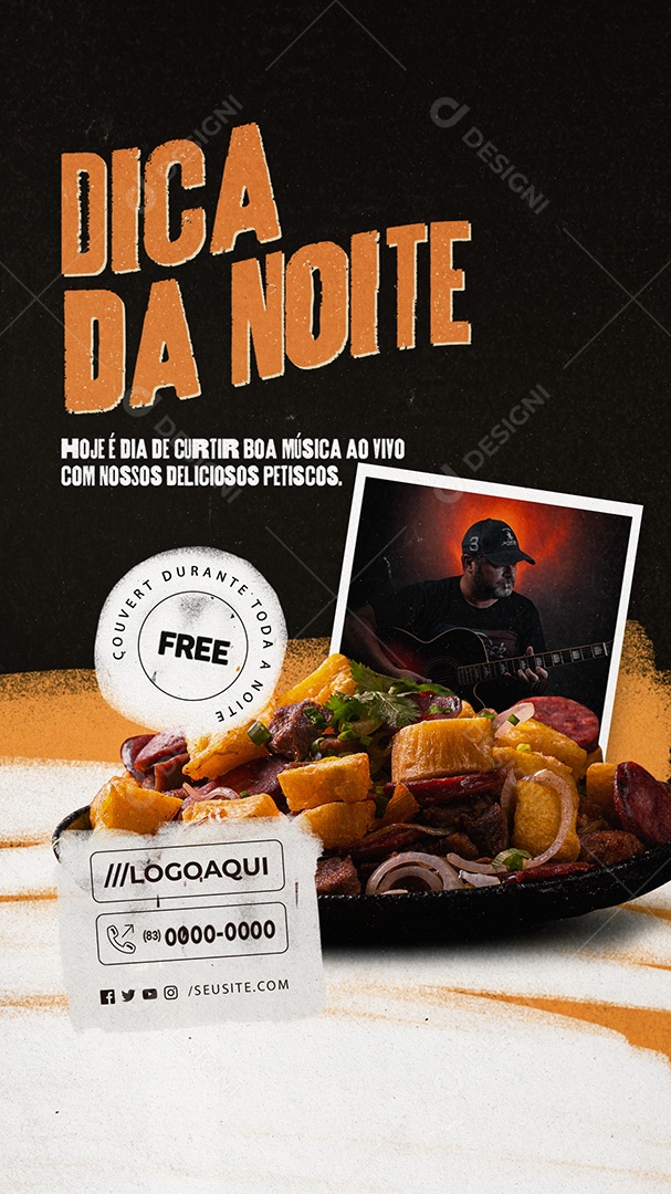 Story Pub Dica da Noite Hoje é Dia de Curtir Boa Música ao Vivo Social Media PSD Editável