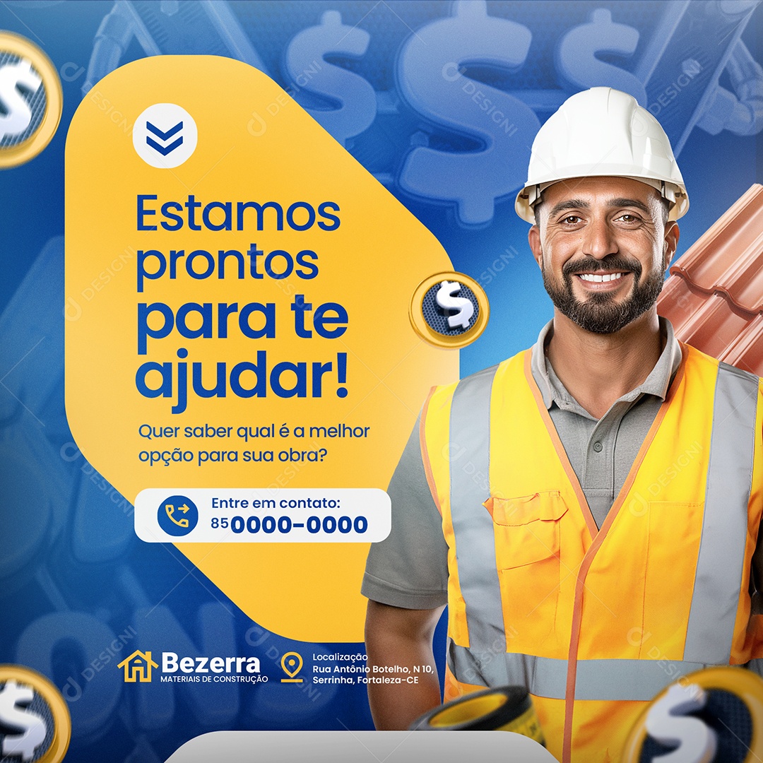 Saldão Da Construção Estamos Prontos para Te Ajudar Social Media PSD Editável