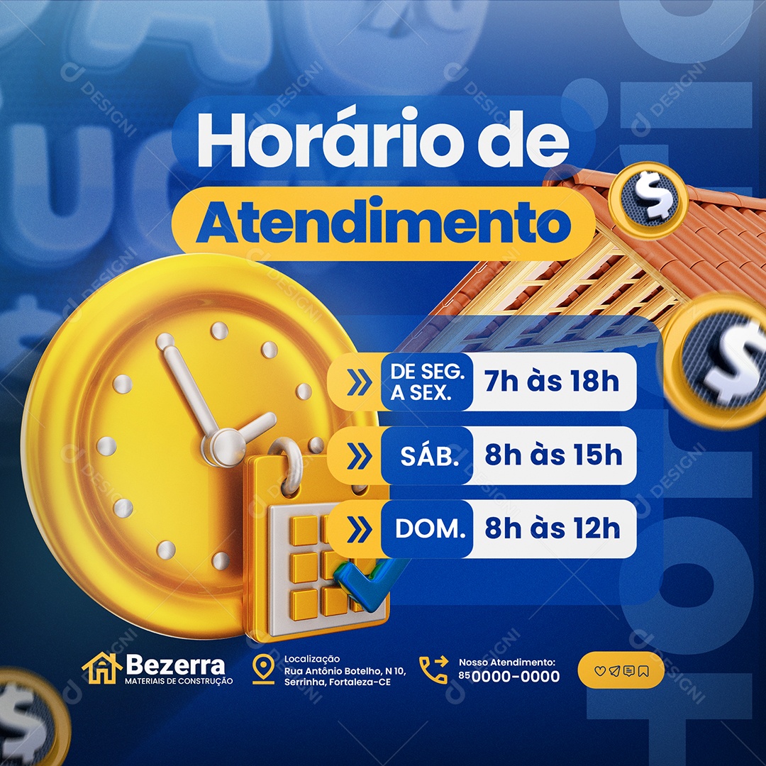 Saldão Da Construção Horário de Atendimento Social Media PSD Editável