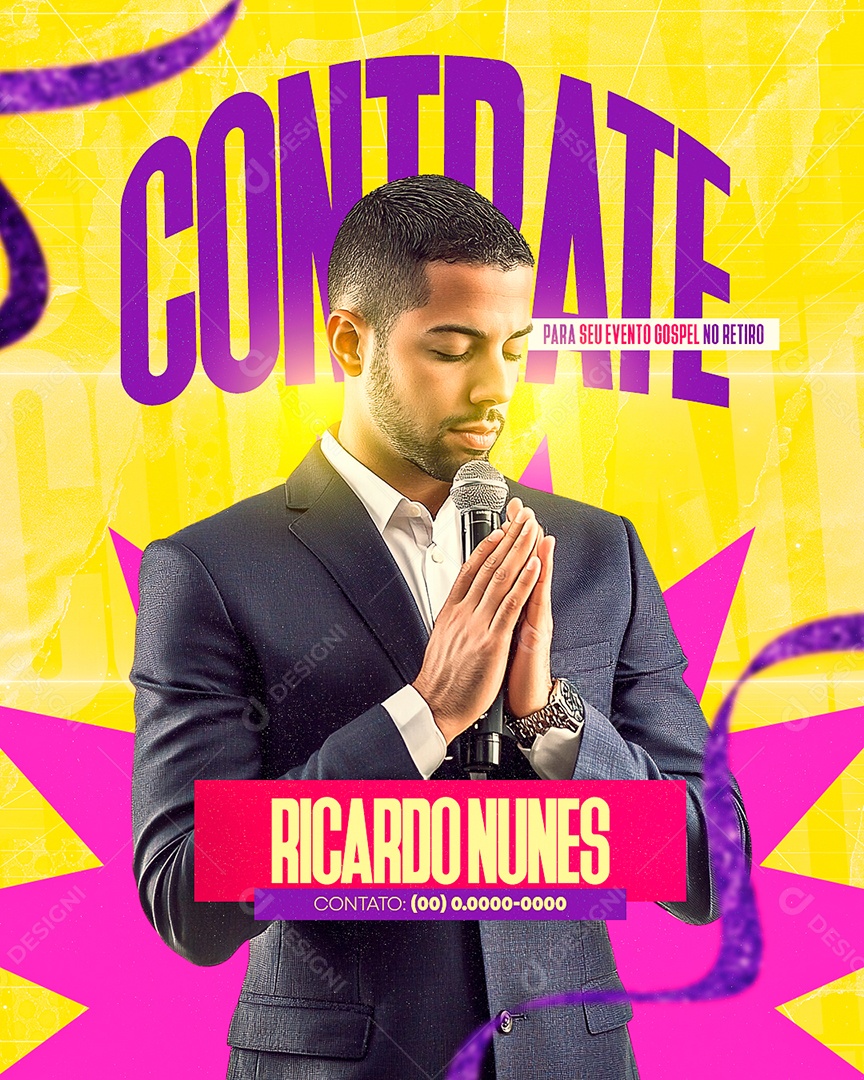 Flyer Gospel Contrate para Seu Evento Gospel No Retiro Social Media PSD Editável