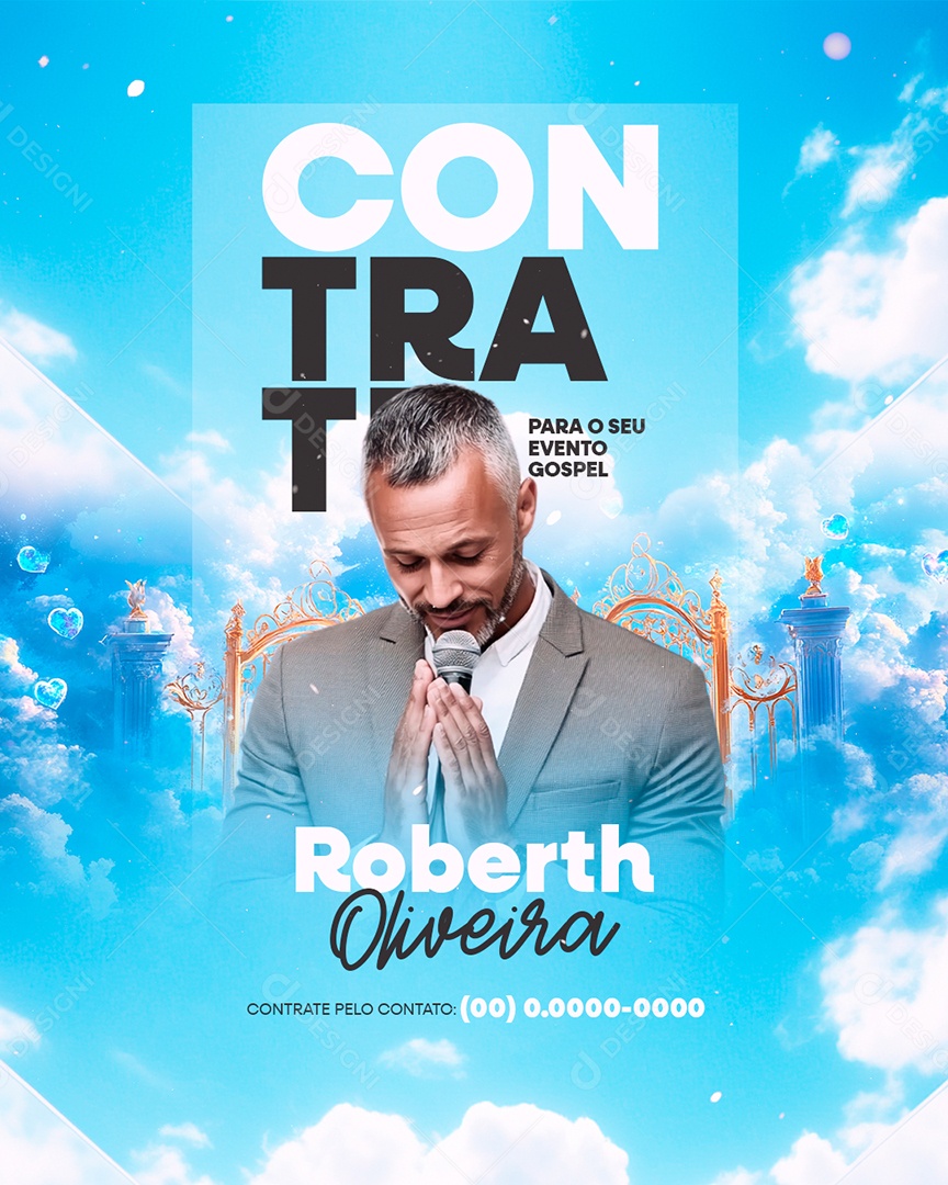 Flyer Gospel Contrate para o Seu Evento Gospel Roberth Oliveira Social Media PSD Editável