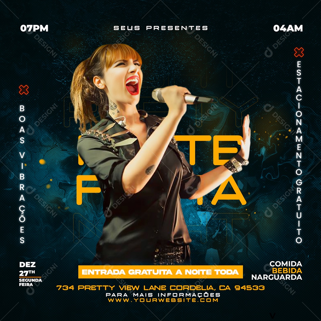 Festa Noturna Entrada Gratuita Social Media PSD Editável