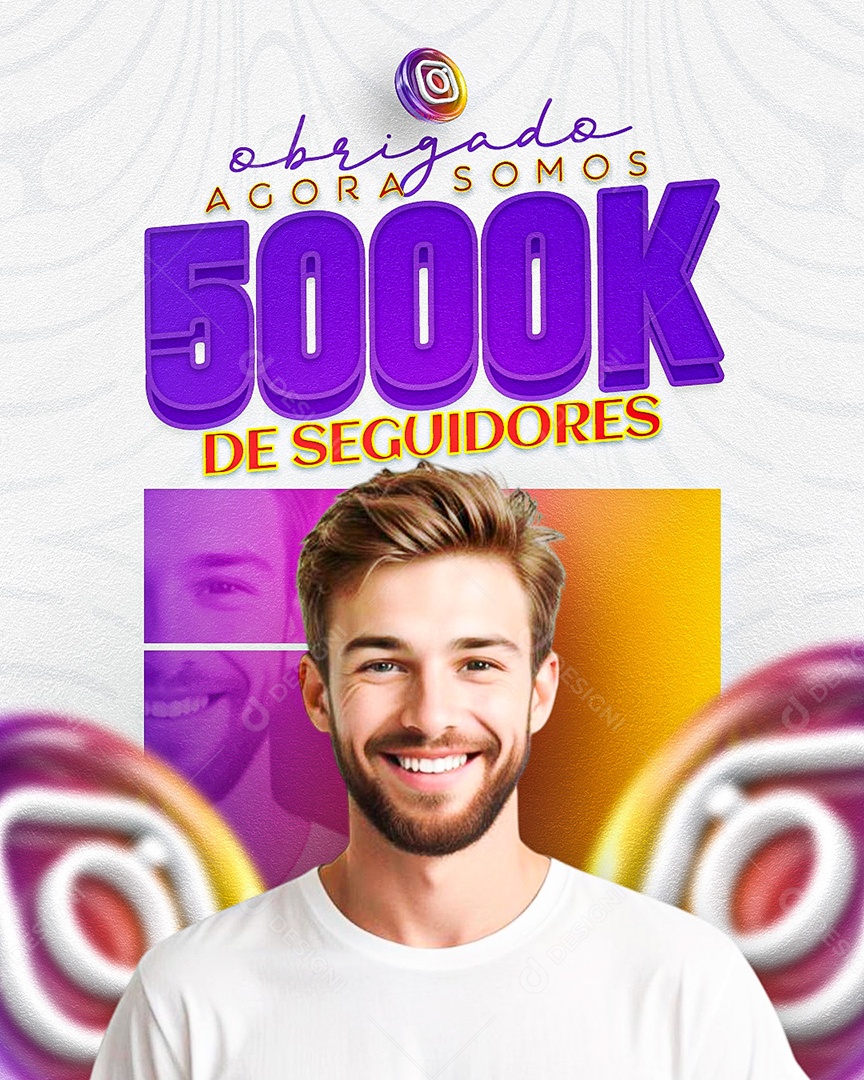 Obrigado Agora Somos 5000K de Seguidores Social Media PSD Editável