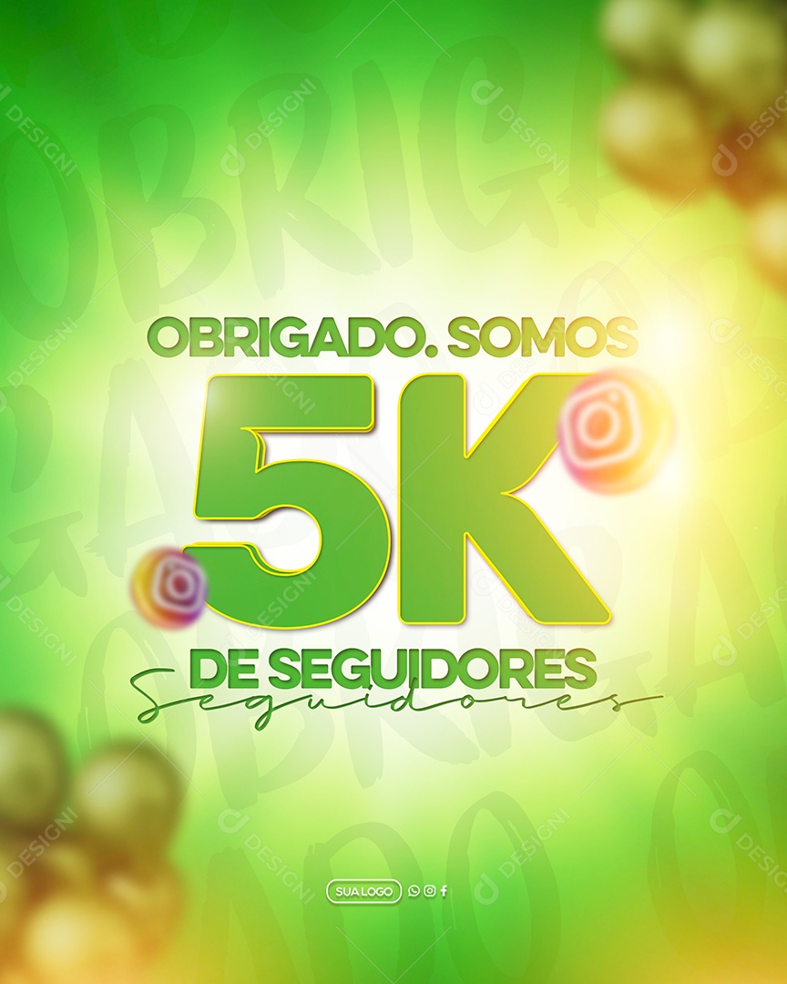 Obrigado Somos 5K de Seguidores Social Media PSD Editável