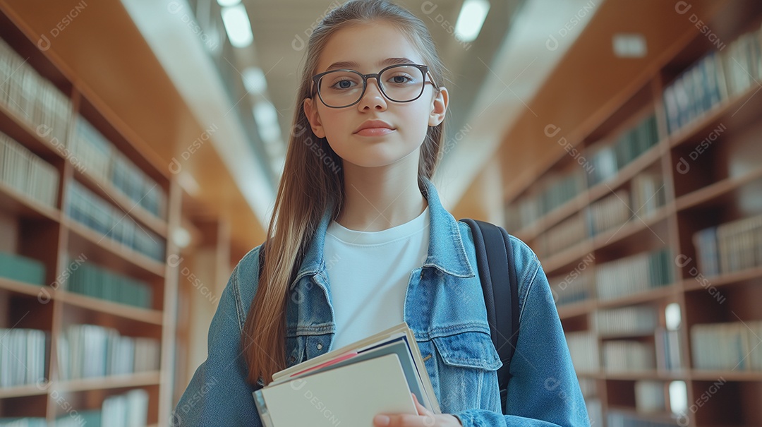 Uma linda garota com livros nas mãos
