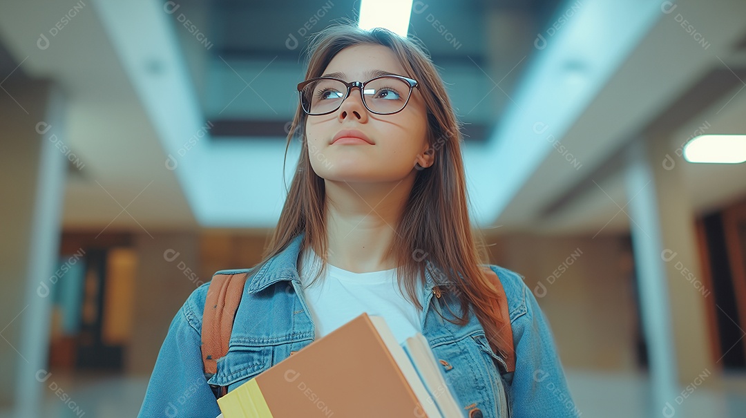Linda menina com livros na mãos