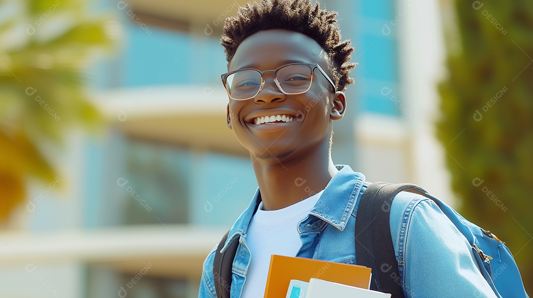 Estudante feliz ao ir a escola