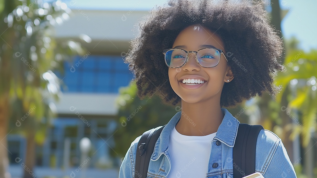 Uma linda menina com mochila nas costas