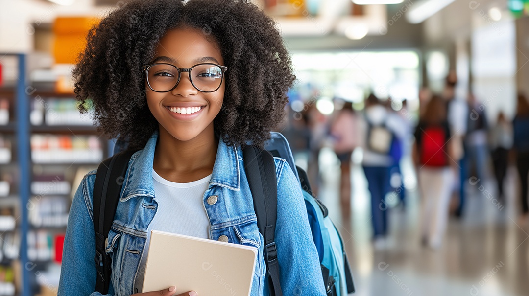 Uma linda garota no pátio da escola