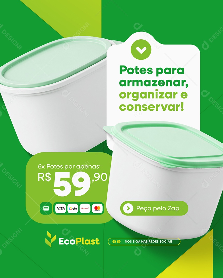 Empresa Plástico Embalagens Potes para Armazenar Social Media PSD Editável