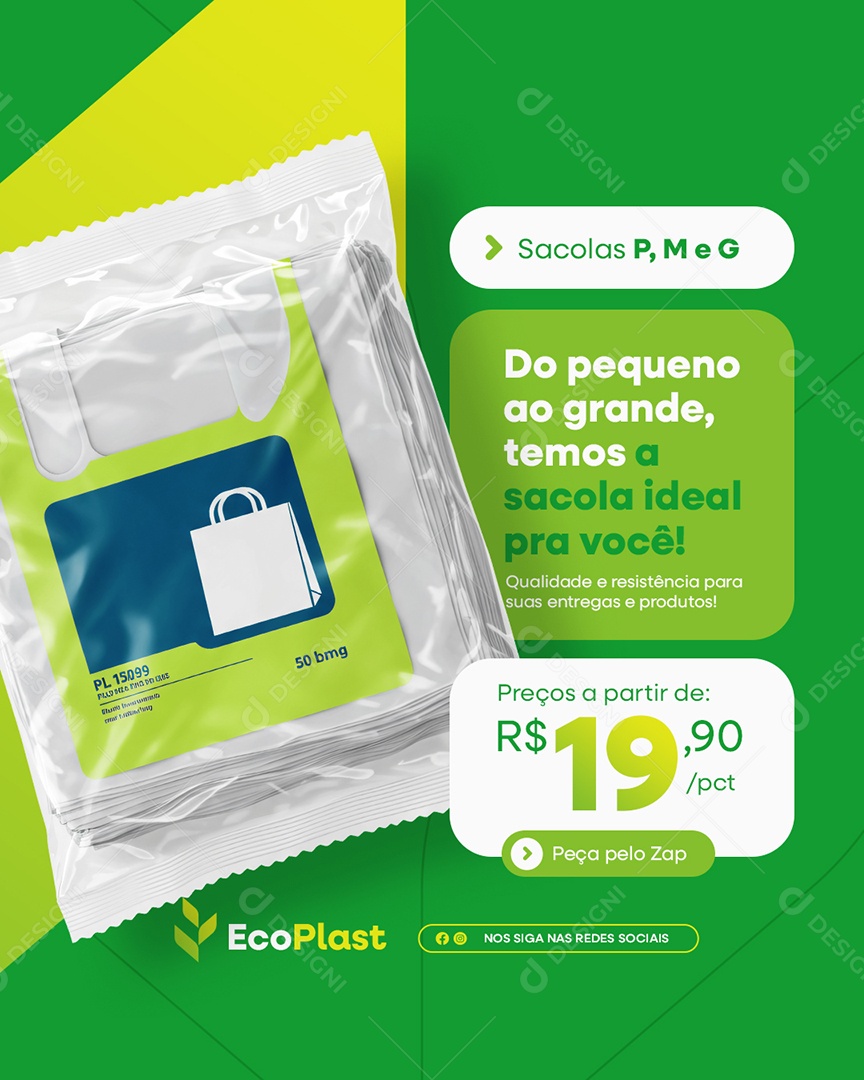 Empresa Plástico Embalagens Sacolas Do Pequeno ao Grande Temos Social Media PSD Editável