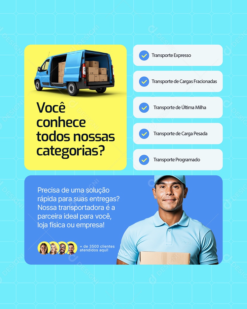 Transportadora Você Conhece Todos Nossas Categorias Social Media PSD Editável