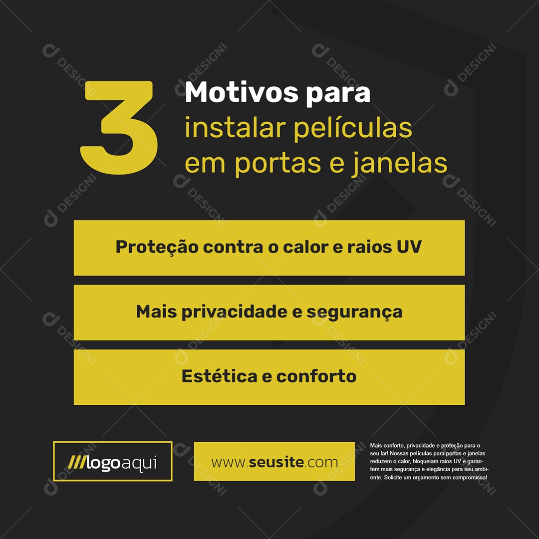 Película Residencial Três Motivos para Instalar Películas Social Media PSD Editável