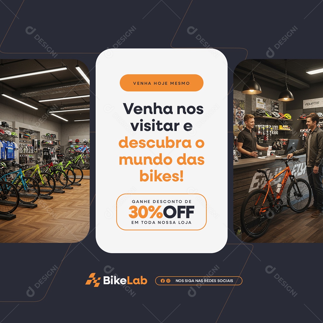 Bicicletaria Venha nos Visitar Social Media PSD Editável