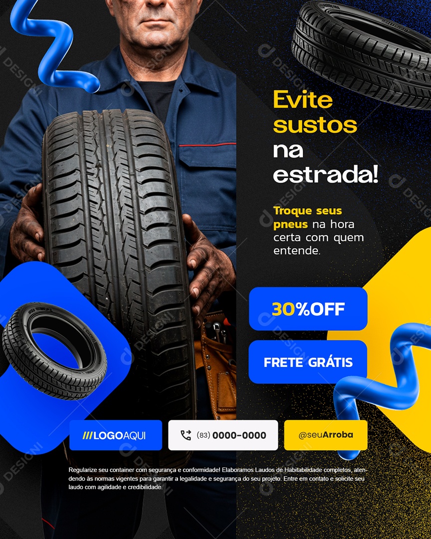 Loja de Pneus Desfile De Ofertas Evite Sustos na Estrada Social Media PSD Editável