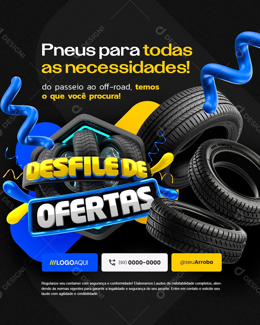 Loja de Pneus Desfile De Ofertas Pneus para Todas as Necessidades Social Media PSD Editável