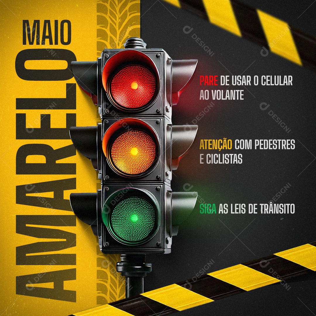 Campanha Maio Amarelo Semáforo Social Media PSD Editável