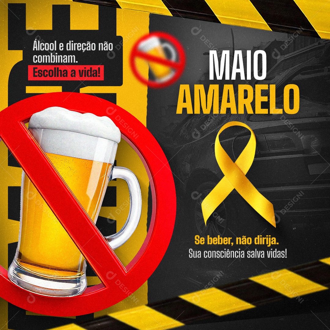 Campanha Maio Amarelo Se Beber Não Dirija Social Media PSD Editável