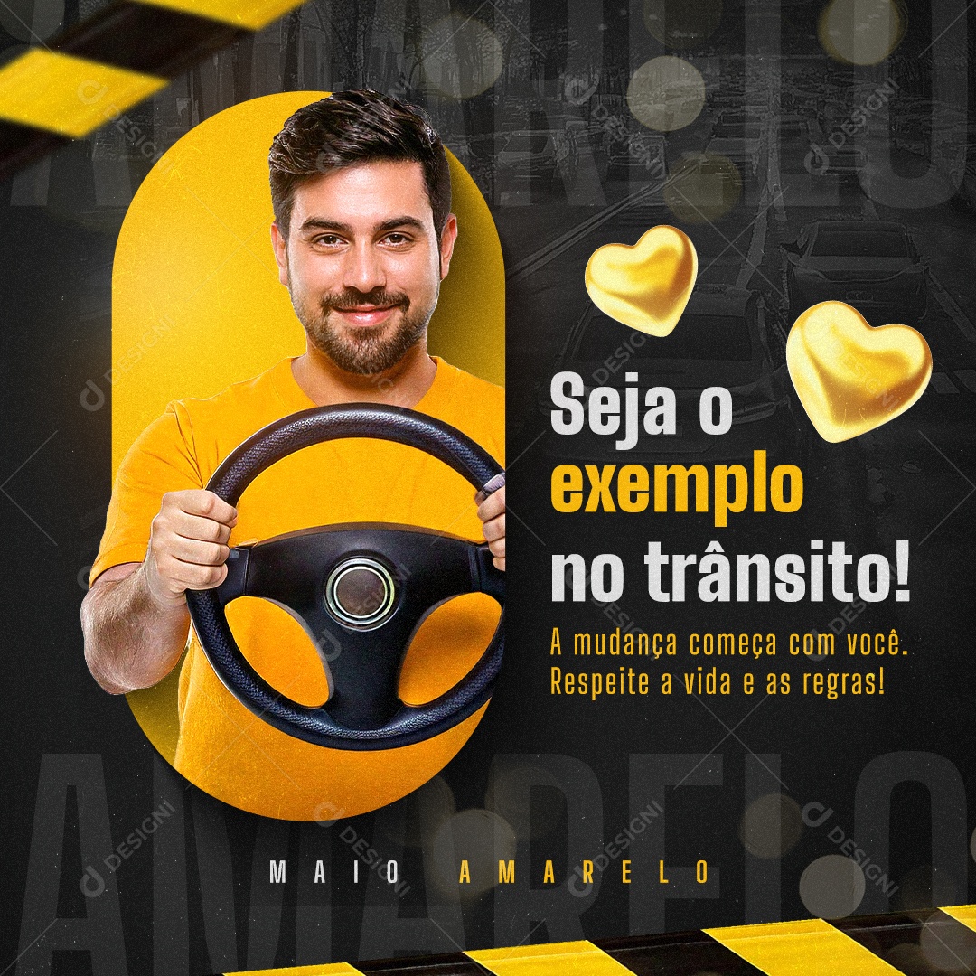 Campanha Maio Amarelo Seja o Exemplo Social Media PSD Editável