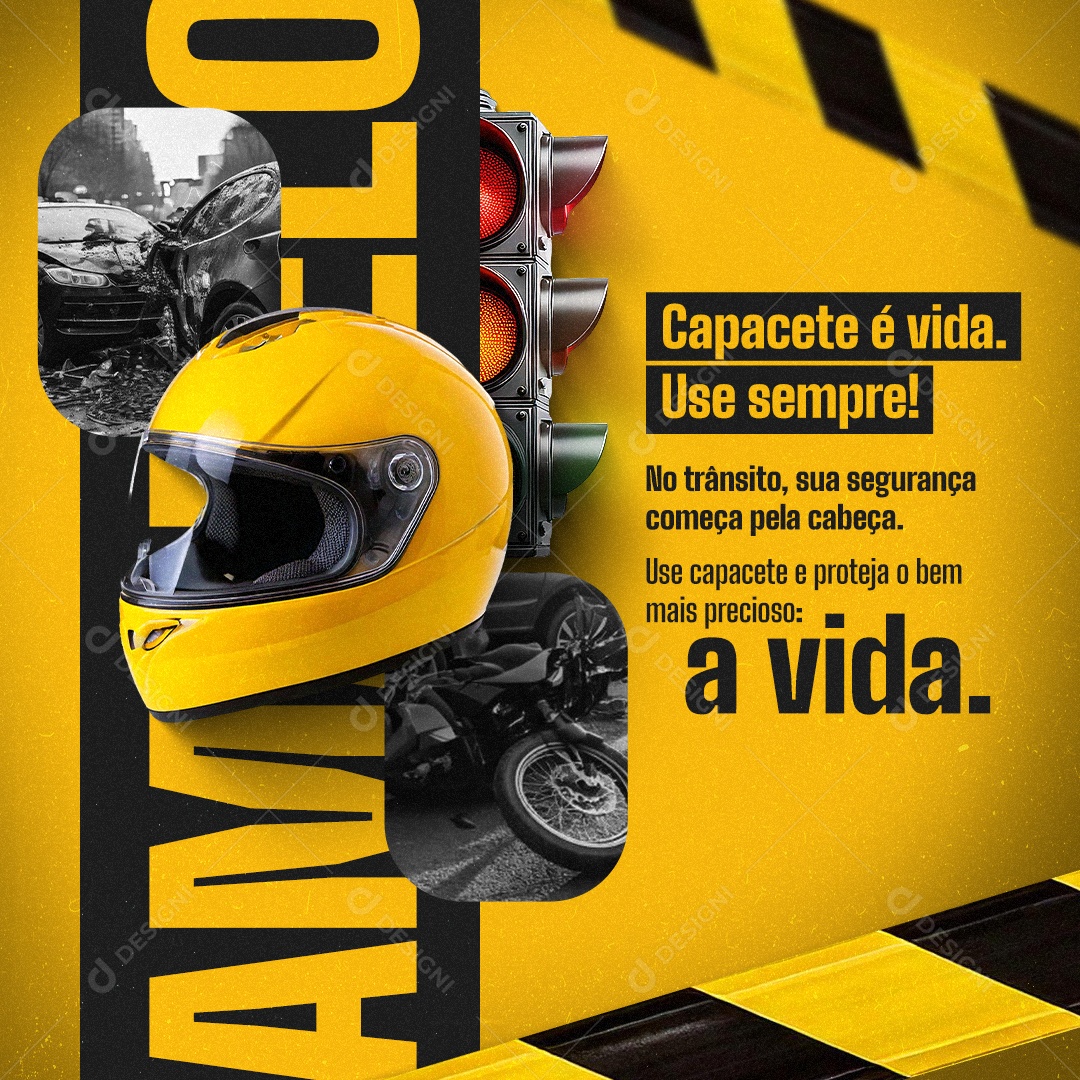 Campanha Maio Amarelo Capacete é Vida Social Media PSD Editável