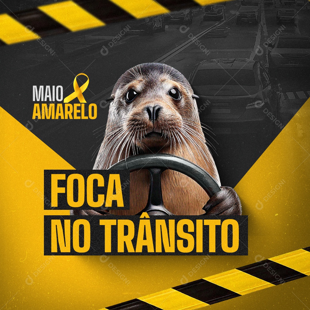 Campanha Maio Amarelo Foca no Trânsito Social Media PSD Editável